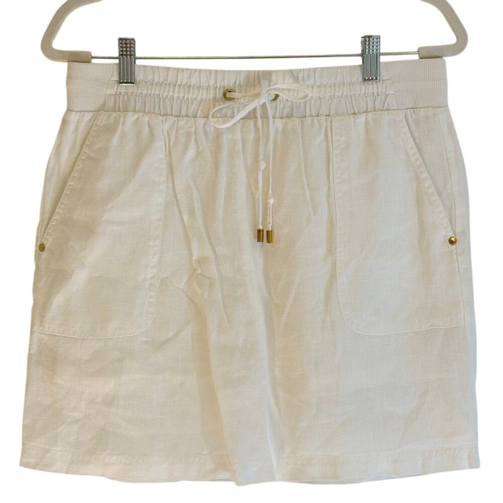 NWT ELLEN TRACY Skort Skirt White 100% Linen Elastic Waist Resort Golf | SMALL